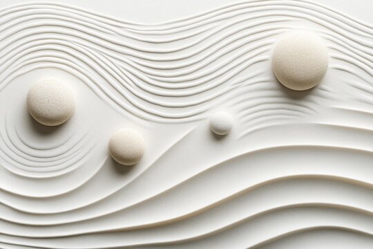 Explore a serene Zen garden showcasing calming circular patterns in white sand, inviting peace and mindfulness in its minimalist design