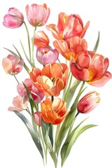 Obraz premium Watercolor Tulip Bouquet for Greeting Card with Spring-themed Frame