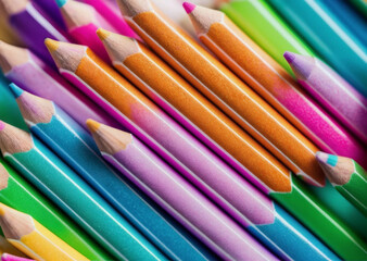 Colored pencils. Back to school concept. Stationery composition.
