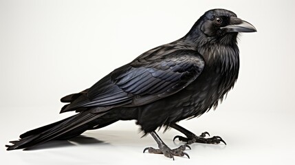 Fototapeta premium beautiful black raven sits on a white background in the studio 