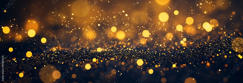 Wall mural Abstract background of golden lights, with a dark navy blue background.