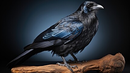 Fototapeta premium beautiful black raven sits on a white background in the studio 
