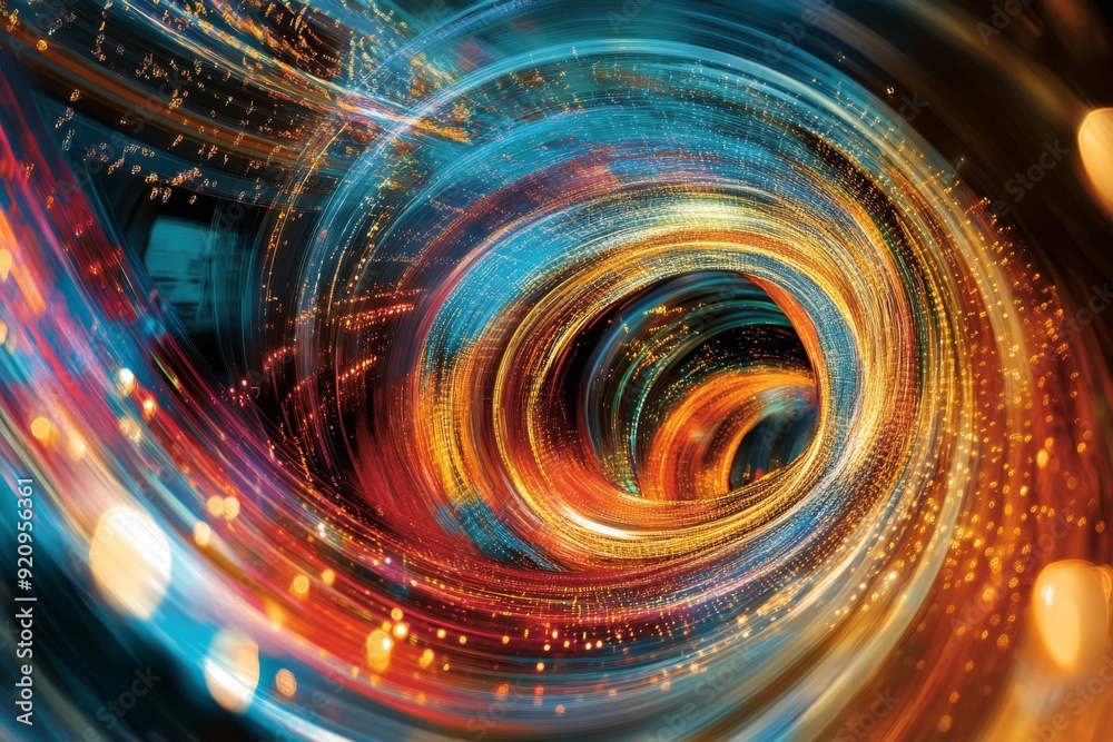 Fototapete Swirling streams of colorful digital data create a captivating vortex in a dynamic virtual environment filled with energy and movement