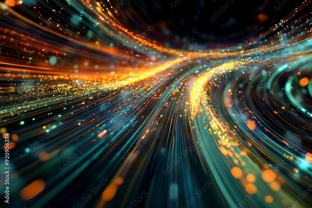 Poster vibrant swirls of digital data streams intertwine, creating a mesmerizing display of light and color