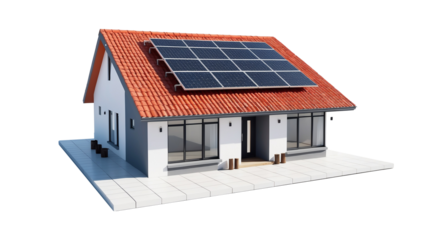 Solar Energy House - 3D Render Ray Traced of a House With Photovoltaic Panels