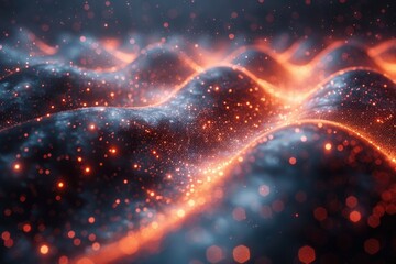 Abstract Glowing Particle Lines and Bokeh on Dark Background, Conveying Futuristic Technology Conc