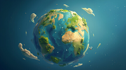 The Earth Space Planet 3D illustration background, beautiful earth, cartoon style, 3d rendering, Generative AI