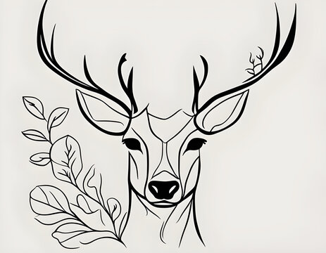 recommend clip art: Abstract deer face with flowers by one line vector drawing. Portrait minimalistic style background