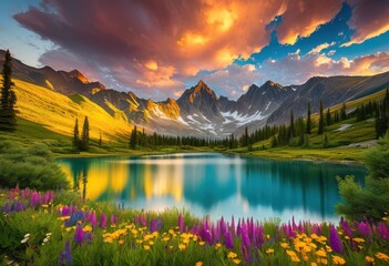 vibrant landscapes showcasing stunning colors breathtaking scenery, nature, mountains, trees, sky, water, clouds, flowers, forest, view, sunset, sunrise