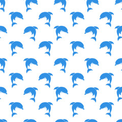 Underwater dolphin vector seamless pattern and a postcard for child. Underwater life. Perfect for kids bedding, wallpaper, wrapping paper, fabric, textile, t-shirt print