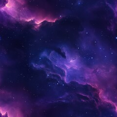 Fototapeta premium Nebula and stars with pink and purple tones, seamless tile pattern