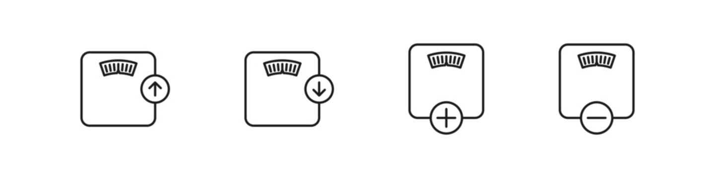 Weight scale vector icon set. Weight gain and reduce icons.