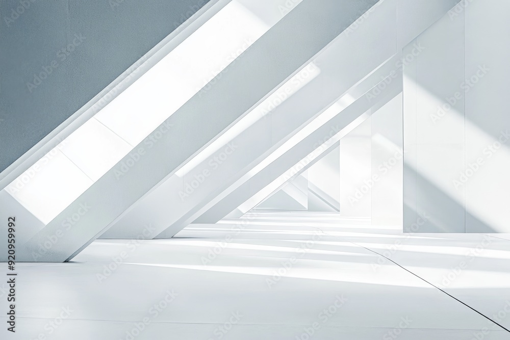 Poster a sleek and minimalistic abstract environment features intersecting lines and a bright interplay of 
