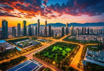 Fototapeta premium vibrant city life breathtaking landscapes showcasing stunning views urban environments natural beauty, architecture, buildings, skyline, greenery, parks