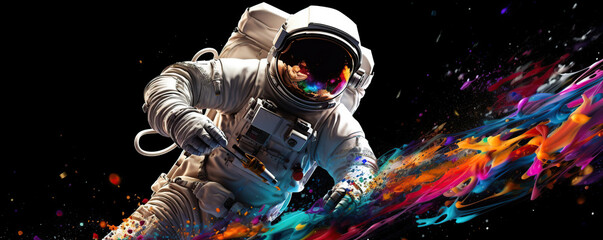 Fototapeta premium An astronaut creating colorful artwork while floating in space 