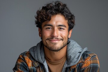 Cheerful Hispanic Man with Crossed Arms, Smiling at Camera, Positive and Confident on Isolated Bac