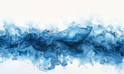 Watercolor abstract ocean depths on white.