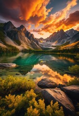 Naklejka premium stunning landscape views highlighting pristine wilderness unspoiled natural beauty scenic locations, adventure, backdrop, biodiversity, clouds, color