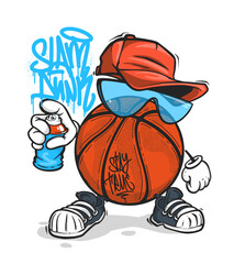 Basketball slam dunk t-shirt print design. Spray graffiti street art