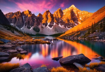 Obraz premium breathtaking sunrise views over majestic mountains showcasing vibrant colors stunning natural landscapes, nature, sky, clouds, horizon, scenery, light, dawn