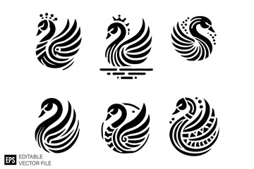 swan logo Clip Art Black and White  Illustrations Graphic Design Elements Vector Silhouette