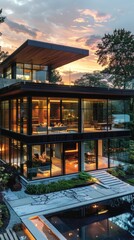 Contemporary glass home with expansive views.