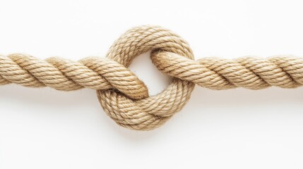 Thick Rope Tied in a Knot Against a White Background with Natural Fibers and Rough Texture for Industrial and Maritime Use