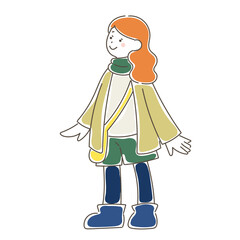 立って空を見上げる女性のゆるいイラスト
