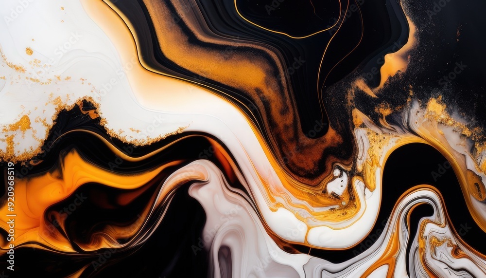 Wall mural abstract swirls of gold, black and white