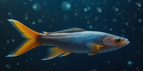 Fototapeta premium A mesmerizing glimpse into the intricate and shimmering world of a fish, highlighting its unique beauty and captivating mystery.