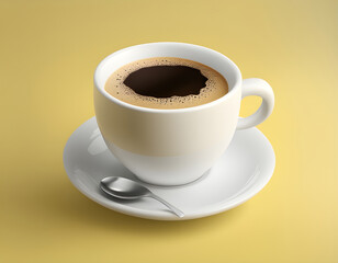 Realistic White Cup Of Coffee On Yellow Background