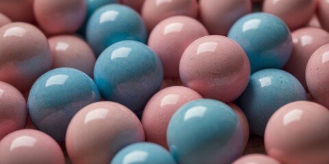A pastel pink and blue balls with a smile Concept of positive emotions, smile and happiness.