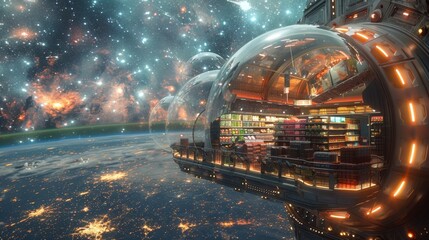Celestial Convenience A Miniature Supermarket Suspended in the Vastness of Space