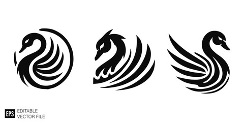Obraz premium set of swan logo Illustrations Clip Art Graphic Design Elements Black and White Vector Silhouette