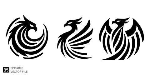 set of phoenix tribal tattoo Illustrations Clip Art  Graphic Design Elements Black and White Vector Silhouette