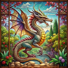 Fototapeta premium A majestic Chinese dragon statue on a temple roof, showcasing traditional oriental design and ancient cultural symbolism