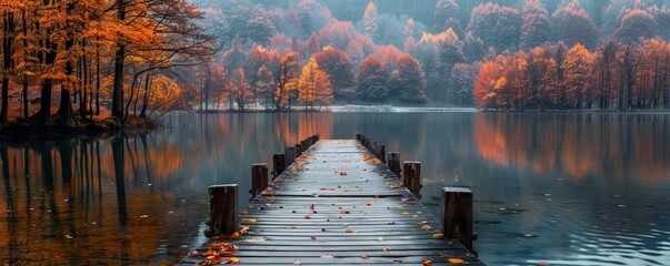 Wooden dock on an autumn lake