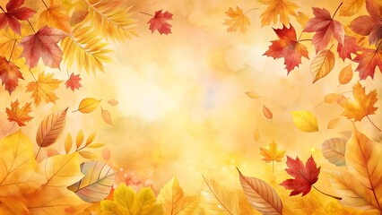 Golden Autumn Leaves Watercolor Background  AI Generated