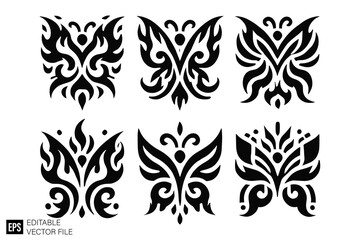 Obraz premium tribal flame butterfly tattoo Illustrations Clip Art Graphic Design Elements Black and White Vector Silhouette
