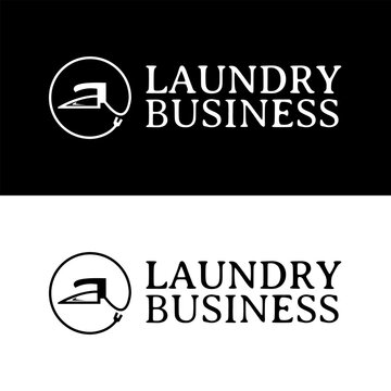 Uniquely shaped iron for simple elegant laundry dry cleaning logo design