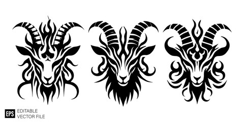 set of goat head Illustrations Clip Art  Graphic Design Elements Black and White Vector Silhouette