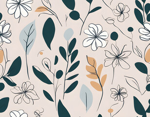 botanical leaf modern includes a flower line art design and floral organic shape design in a minimalist doodle style background