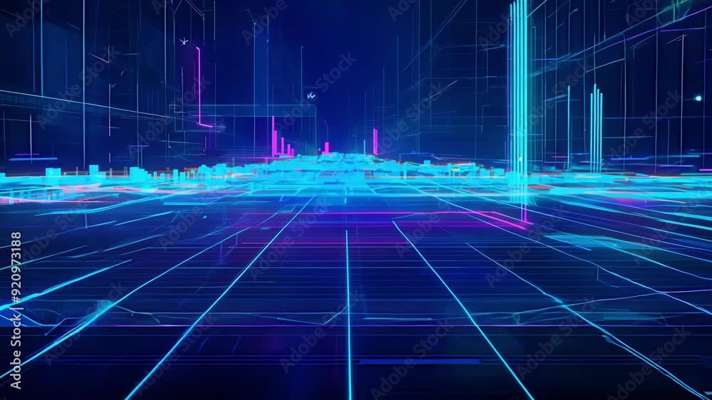 Poster experience a dynamic digital environment filled with glowing lines and vibrant colors creating a sen