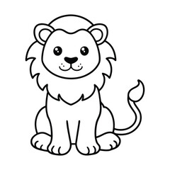 Fototapeta premium Lion Outline Design, Lion Clipart, Cute Baby Lion illustration in black and white 