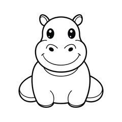 Naklejka premium Hippo Outline Design, Hippo Clipart, Cute Baby Hippo illustration in black and white 