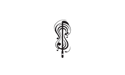 Singer Vocal Karaoke / Choir with Music Notes Treble Clef - Singing Woman Face Silhouette black logo design white background