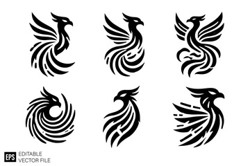 Fototapeta premium set of phoenix Black and White Vector Silhouette Illustrations Clip Art Graphic Design Elements