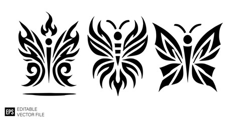 tribal butterfly tattoo Black and White Vector Silhouette Illustrations Clip Art  Graphic Design Elements