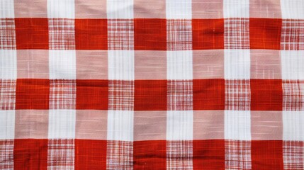 Close-up of a traditional red and white checkered tablecloth.