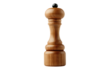 A stylish wooden pepper grinder isolated on transparent background
